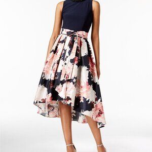 SLNY Navy and Floral Midi Dress